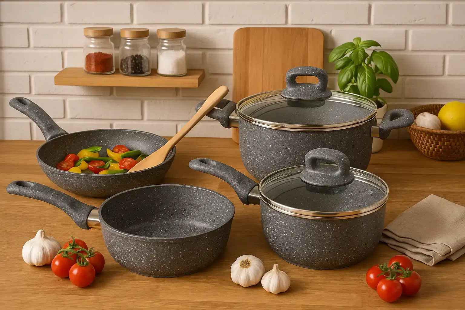 Αντικολλητικά μαγειρικά σκεύη κουζίνας από γρανίτη και αλουμίνιο – κατσαρόλες και τηγάνια