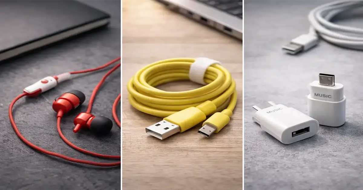 Αξεσουάρ κινητών και τεχνολογίας με καλώδια USB, φορτιστές και ακουστικά διαθέσιμα στο κατάστημα Ευρούλης στην Αρτέμιδα.